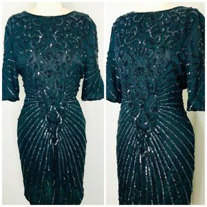Vintage 90s Black Sequin Prom Dress Sz M Medium Glam Goth Cocktail Embellished